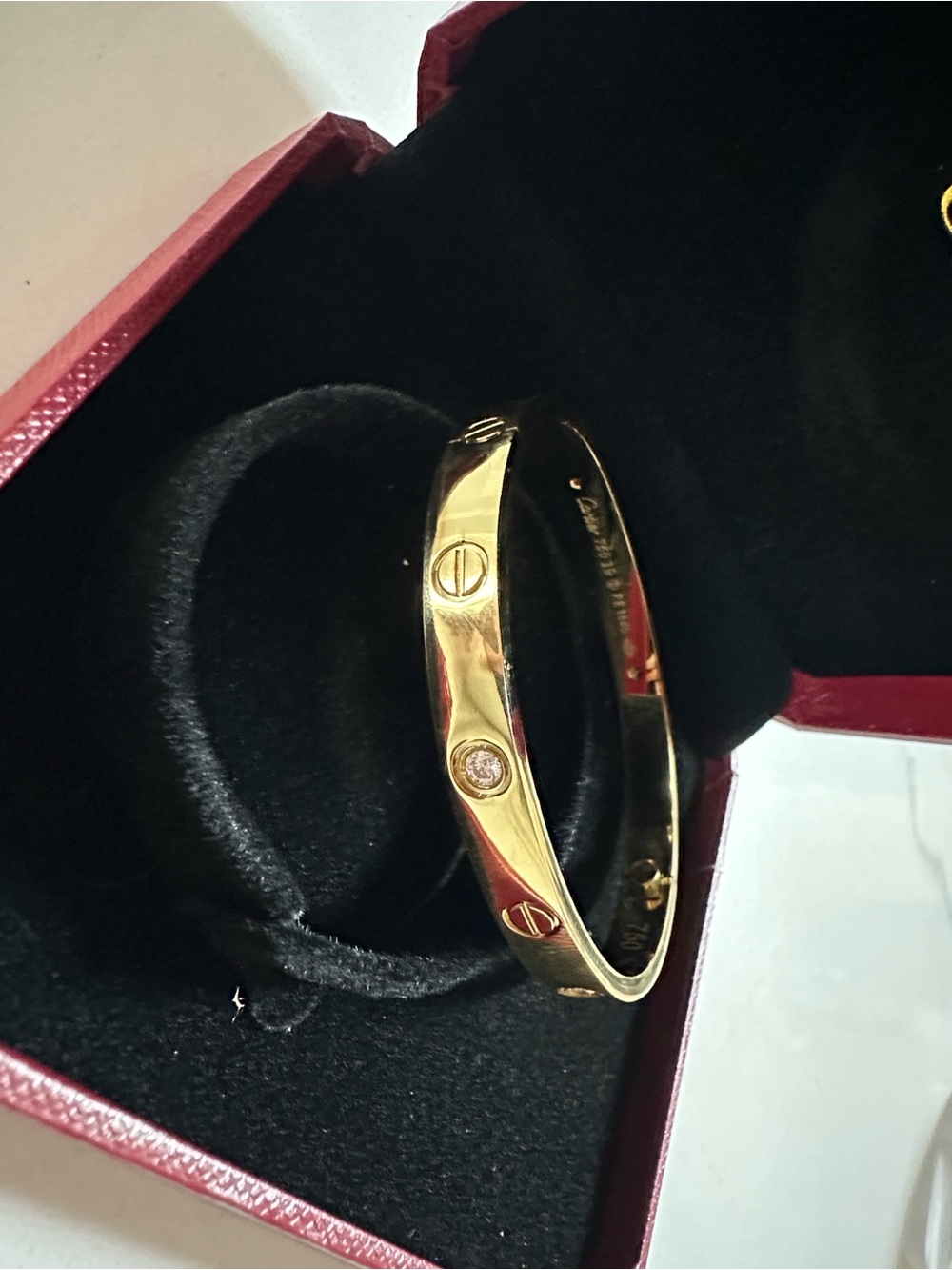 Gold Screw-Detail Bangle Bracelet with Crystal Accent